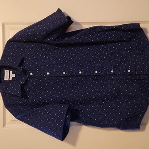 Saddlebred dark blue short-sleeve shirt w/white accents, classic fit, large tall